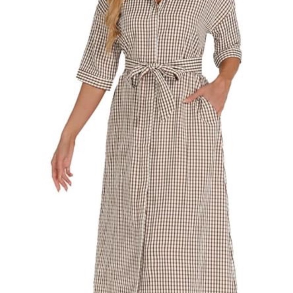 Checkered Midi Dress with Belt